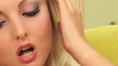 Horny slut stretches her pussy lips then masturbates with a toy