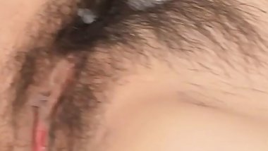 A close-up view of a dick thrusting in the vagina and finally ejaculating