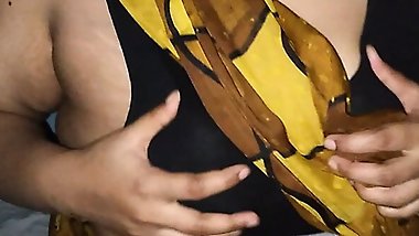 After finishing the puja, the Hindu aunty warmed up and pressed boobs