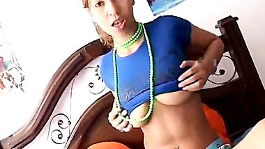 Busty solo teen slut fingering her pussy