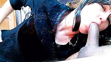 My stepsister comes to my room to milk my cock.
