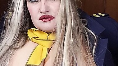 Sexy stewardess Susi pulling out tits