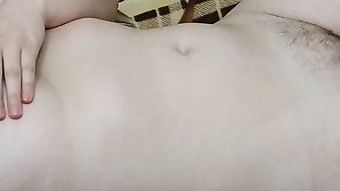 Young husband licks and bites his busty wife's hard nipples