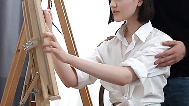 TeenMegaWorld - Creampie-Angels - Hard fuck at the easel