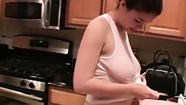Hot Brunette big tits get wet and showing her butt closeup