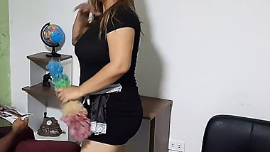 The sexy blonde cleaner gives me a delicious blowjob