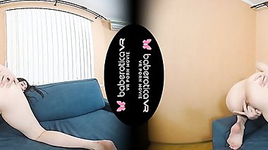 Milena a naughty brunette fingerfucks in VR