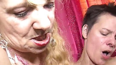Two aged German whores willingly show themselves to face a ruthless threesome at Simone's house with a cock available