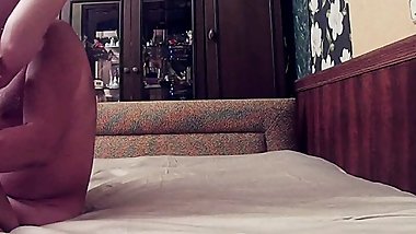 Sex married couple in bed in deep purple lingerie