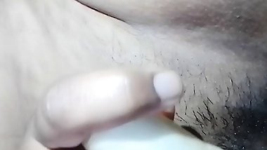 Desi indian  cousin sister masturbating with redish and cum twice