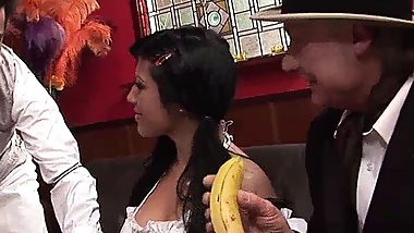 Three cock hungry whores screwed by four old cocks
