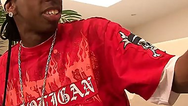 Naomi Banxxx fucks her black cock in her mouth and then in