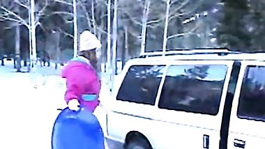 Petite teen masturbates on a cold snowy day