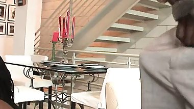 Ebony brunette Dior fucks black cock and makes him cum