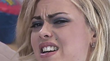 Blonde girl with big tits loves huge black cock