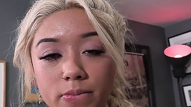 POV amateur Asian tattooed babe sucks and rides cock