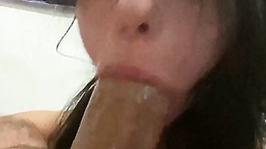 Slutty 18yo brunette tries her new lips on a big cock