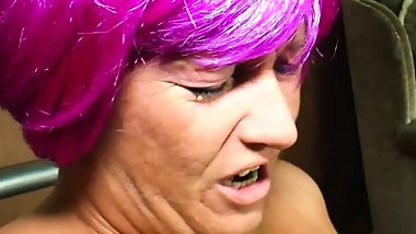 Crazy purple hair housewife banged hard